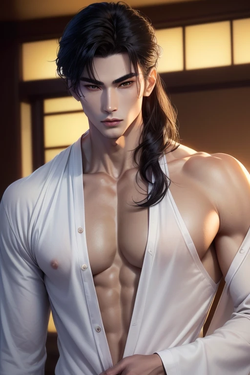 Close-up handsome very Japanese younger males,muscle,super and highly detailes,very 8k((absurdres, highres, ultra detailed)handsome, tall muscular Anime young man Japanese man full body figure kinda brawny muscular with black hair studious student likewith...