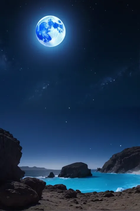 Super ultra Quality,Greatest detail,Masterpiece,ultra high resolution,ultra realistic 8k cg,Ultra Masterpiece,high end resolution,Imagenarium,amazing,dreamlike art,A lanscape surround blue cosmos resonate the moon, a fantasy world with a wide stunning view...