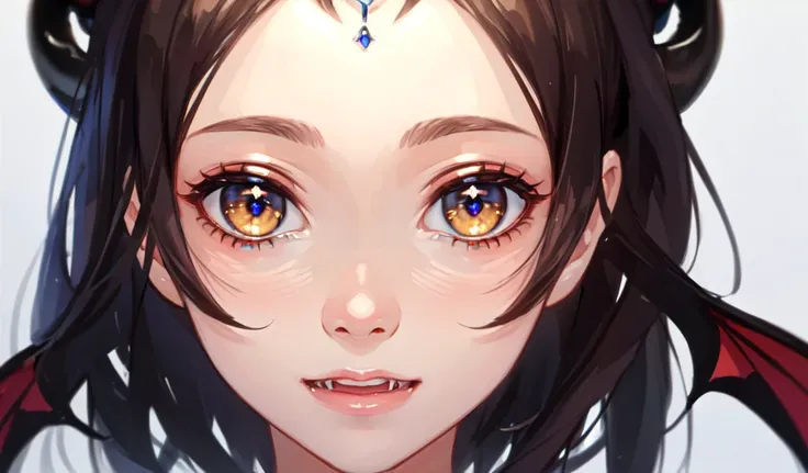 (((Highest quality, 8k, masterpiece: 1.3)), ((Highest quality)), ((masterpiece)), (detailed), Perfect Face, Horn, crazy eyes, Devil&#39;s Disciple, Heterochromia of the iris, crazy, Yandere, Demon girl with goat Horn, Highly decorative bodysuit, Demon Worl...