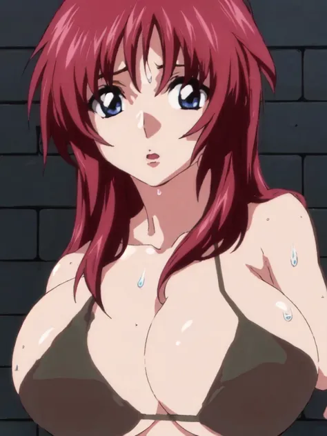 masterpiece,top-quality,meyrin hawke,heroine of gundam seed freedom,1girl,solo,red hair,long hair,deep blue eyes,beauty,very huge breasts,narrow waist,bust size is 130cm over,crying,sexy,soaked,seductive anime girl, oppai, biomechanical oppai,oppai proport...