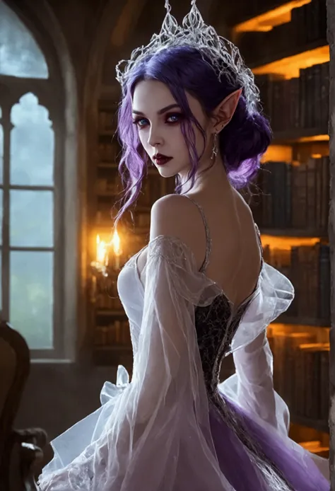 arafed a picture of elf vampire in her castle. an exquisite beautiful female elf vampire (ultra details, masterpiece, best quali...