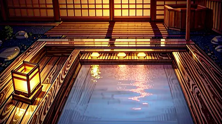 a spectacular view from the japanese-style rooms of a ryokan、summer japanese traditional hot spring, dim light, detailed, realis...