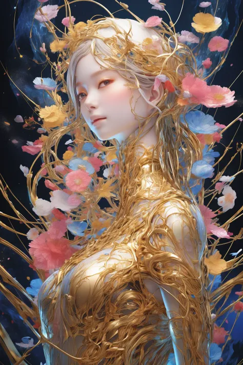 teamLab Style - Artwork、Masterpiece、Ultra high definition、Golden Ratio、Beautiful girl、Beautiful Face、A dynamic pose、From below、Anatomically correct body depiction