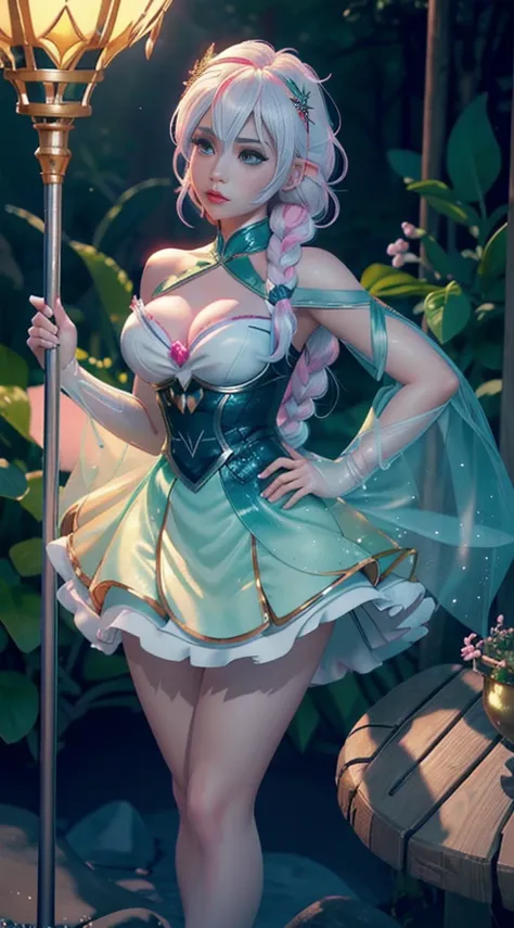 Elfgirl (Komi-san-Elsa frozen Disney tinkerbell Disney mezclando modelos .) (ultra FUSION of white and pink hair) Highly detailed CG unity 8k wallpaper, style shot, complex, high detail, dramatic, highest quality movie still image, very detailed, masterpie...