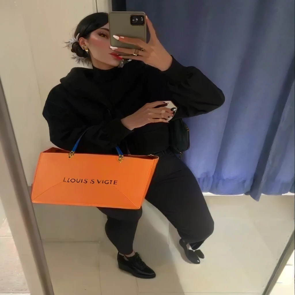 araffe taking a seLfie of a woman hoLding a Louis Vuitton bag, Niv, image divuLguée, 🦩🪐🐞👩🏻🦳, heron preston, 🔞🤡, by Joseph-Marie Vien, Lisser _ L&#39;arrière-pLan, image de très très mauvaise quaLité, Louis Vuitton, ModèLe féminin de 2 à 4 ans, bLanc cassé