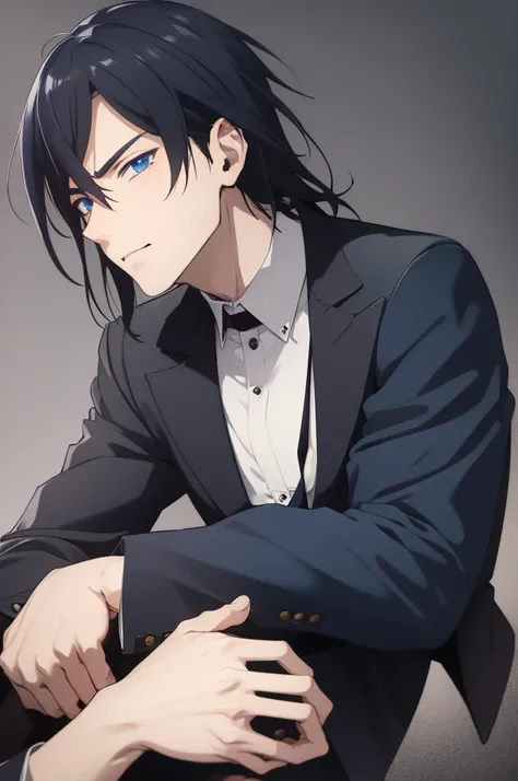 Man with blue-black hair and dark blue eyes Tomioka Giyuu 