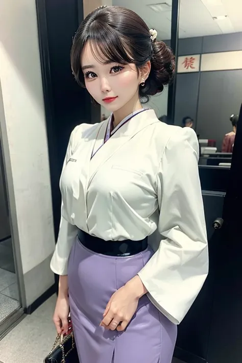 Beautiful Japan woman in 80s womens power business suits with pearls well styled coiffed hair, real person, detailed body, skirt flipping, office lady like a Japanese fashion model