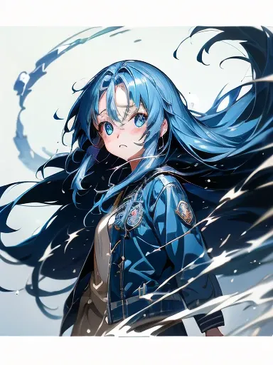 anime girl with long hair and blue eyes wearing a blue jacket, an anime drawing by Kamagurka, pixiv, auto-destructive art, anime visual of a cute girl, anime moe artstyle, anime style 4 k, detailed digital anime art, clean detailed anime art, cute anime gi...