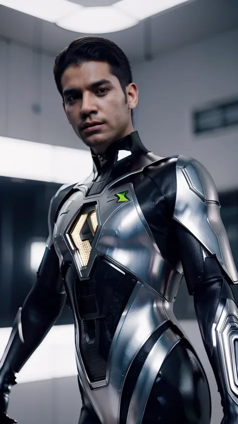 portrait hyper realistic ,Design an AI superhero from brasil, man wearing a modern costume inspired by local traditions and futuristic elements."Uhd