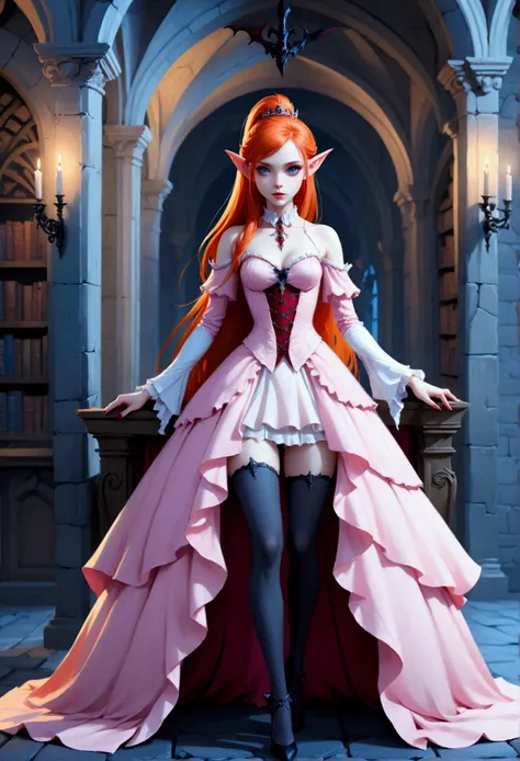 arafed a picture of elf vampire in her castle. an exquisite beautiful female elf vampire (ultra details, masterpiece, best quali...