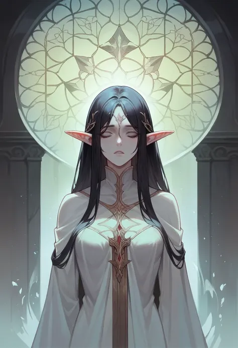 1girl,Ultra Detailed, Beautiful Beauty, Beautiful, Masterpiece, Best Quality, Elf, Epic, Fantasy, Pale skin, void black hair, fallen Priestess,otherworldly,darkness