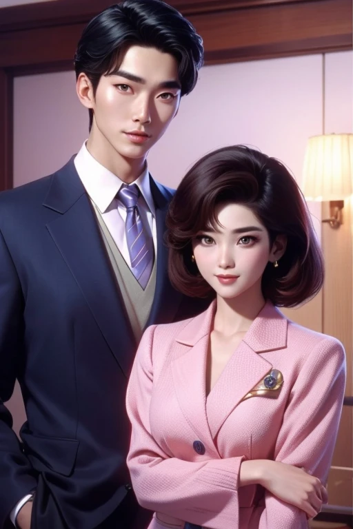 A 80s Korean power business couple male and female almost 80s korean modellike for both males females cute attractive good looking handsome