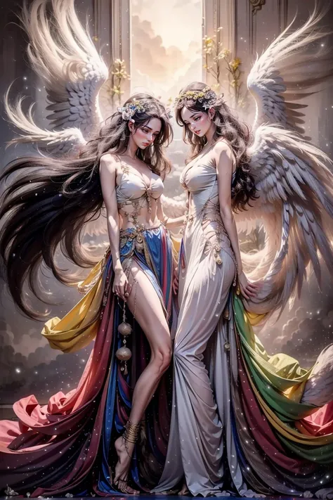 ((highest quality)), ((masterpiece)), (detailed), angel and devil facing each other、wing