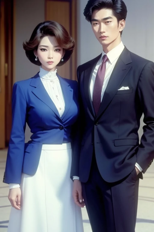 A 80s Korean power business couple male and female A 80s Korean power business couple male and female almost 80s korean modellike for both males females cute attractive good looking handsome strikingly handsome to almost anyone