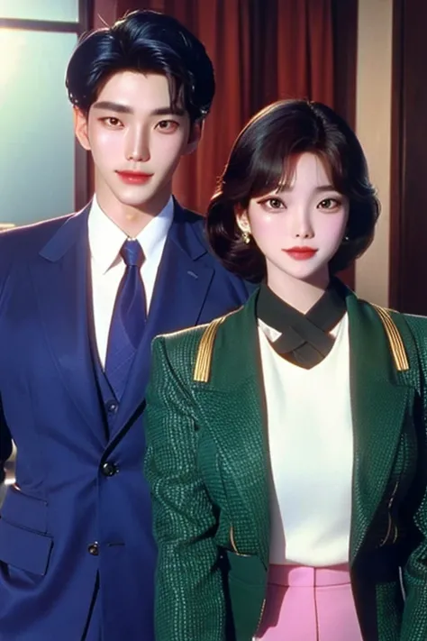 A 80s Korean power business couple male and female almost 80s korean modellike for both males females cute attractive good looking handsome