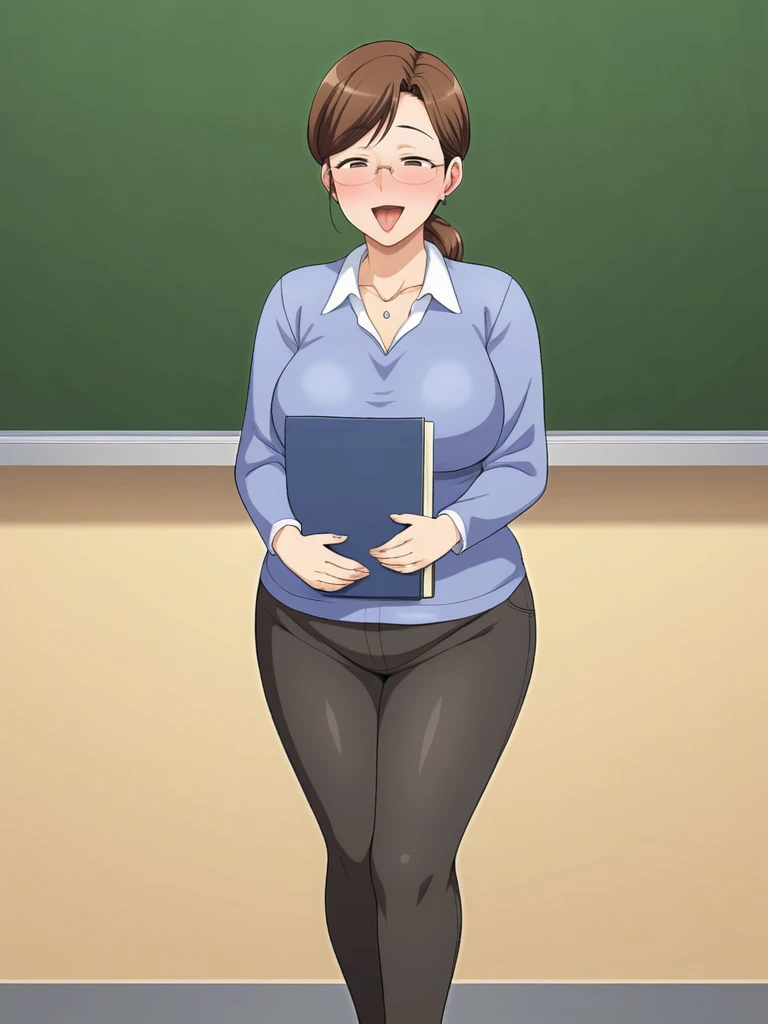 mature teacher hugging teenager, teenager&#39;s face stuck between teacher&#39;s breasts, teacher with natural and giant breasts...