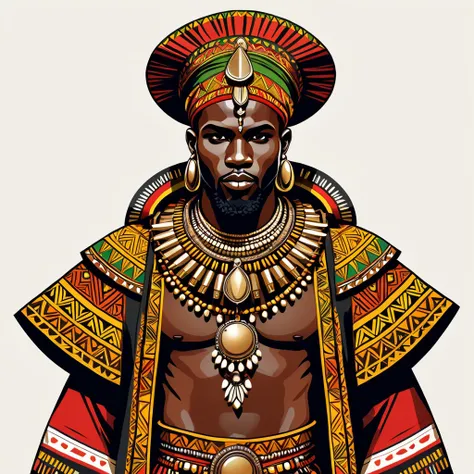 warlock in african folk outfit, vector graphics, strong contours
