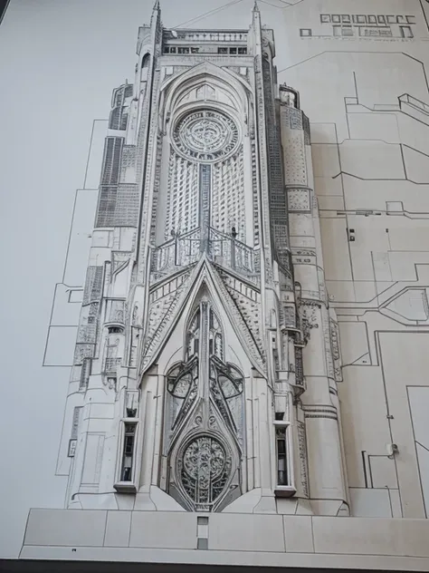 Futuristic building with gothic lines and steampunk roots