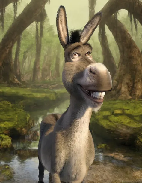 donkey, masterpiece, hi res, long mane, swamp background