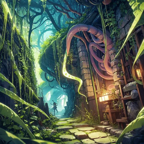 Tentacles、Tentaclesの魔物、Inside the cave、Im damp、何本ものTentacles、Wavy、Feeling unwell、green、that&#39;Slimy、At the mysterious lake、muddy lake、greenの湖、greenの水、Water Drop、constrained