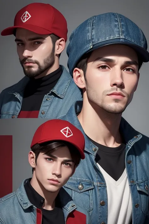 Create a stylized digital avatar of a young man with a short beard and short hair, wearing a denim jacket with fleece inside and a black and red cap. Expression should be friendly and confident. Maintain key facial features and overall face structure. The ...