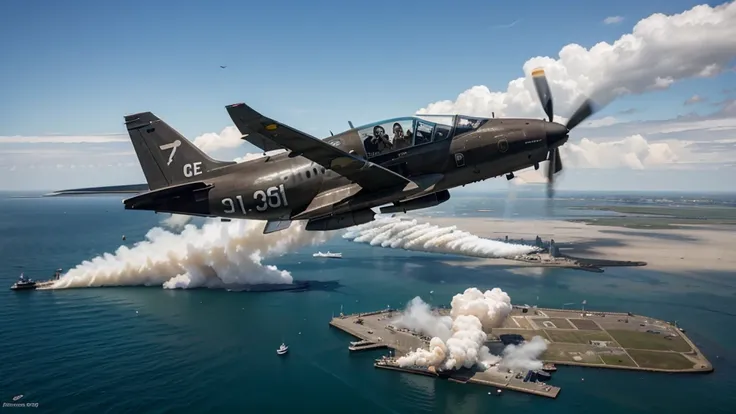 PICTURE OF A PLANE FLYING ATTACKING A MILITARY PORT UNTIL IT EXPLODED