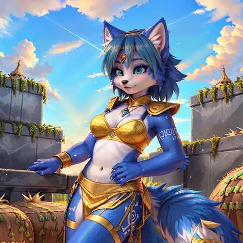 a beautiful and detailed (sweet picture) of ((krystal)), star fox krystal,  green eyes, medium breasts, (((long blue hair 1.3)))...