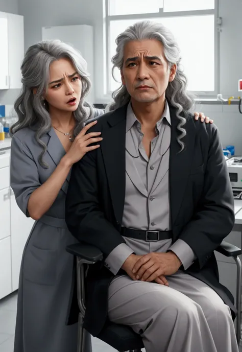 A beautiful youthful looking her hair graying but still very sexy gray haired
Filipino woman
wearing a dress now a prisoner of a evil scientist the male evil scientist her hair graying her long hair now graying she has a curly hair hairstyles hairstyle and...