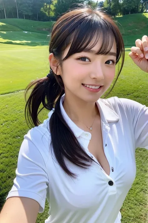 ８K、High definition、Ultra Detail、Photorealistic、Realistic and accurate depiction、Realistic and accurate human anatomy、High resolution、Highest quality、Beautiful Japanese woman in golf wear, Detailed body, Live Action、beautiful girl golfer、cute、clear、The ulti...