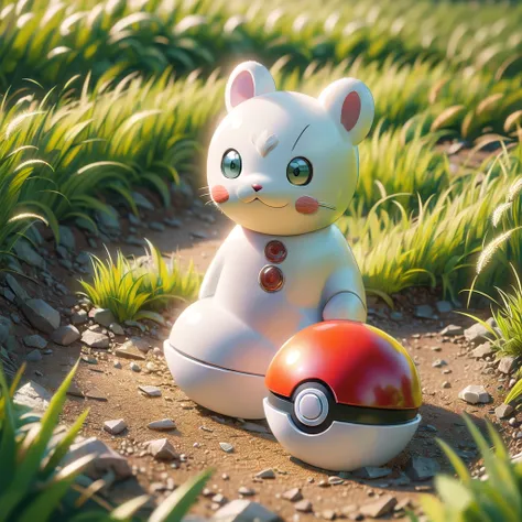 (figure, highest quality, masterpiece, official art:1.1), pokéball, grass floor