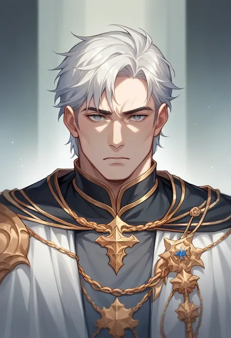 A realistic 25 year prince of darkness. He has grey eyes. Half black and half white hair. He is beautful but very strong and dangerous. Wearing all black prince outfit. 