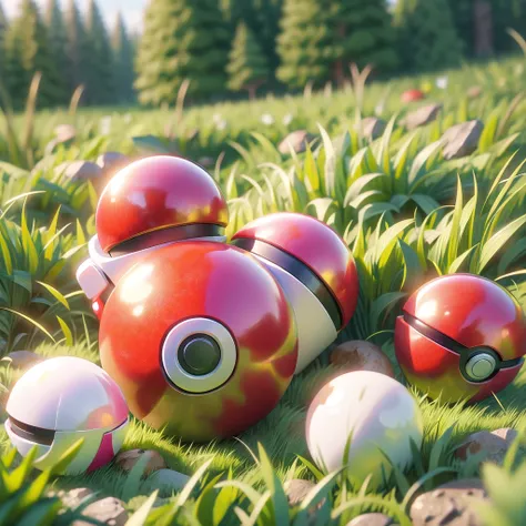 (figure, highest quality, masterpiece, official art:1.1), pokéball, grass floor