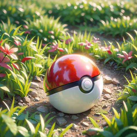 (figure, highest quality, masterpiece, official art:1.1), pokéball, grass floor