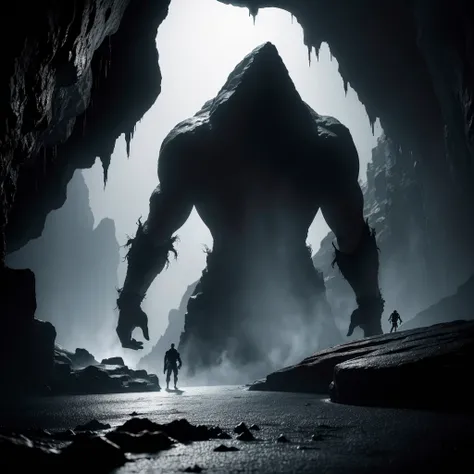 Imagine an imposing and vast cave, shrouded in deep darkness with stalactites hanging from the ceiling and stalagmites rising from the floor. At the bottom of the cave, Blurred silhouettes of iconic DC and Marvel heroes are engaged in an epic showdown. On ...