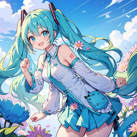 one girl、hatsune miku、twin tails、smile、colorful、lovely、aster&#39;attention-grabbing works、highest quality、perfect face