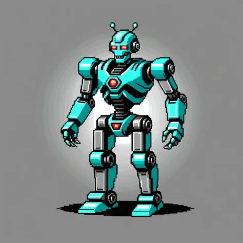 reaches gfx style,pixel art of cybernetic robot, simple background