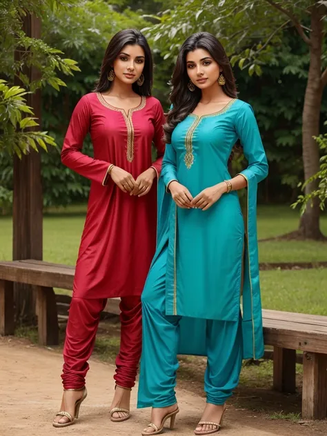 Beautiful women in salwar plain colour outdoor