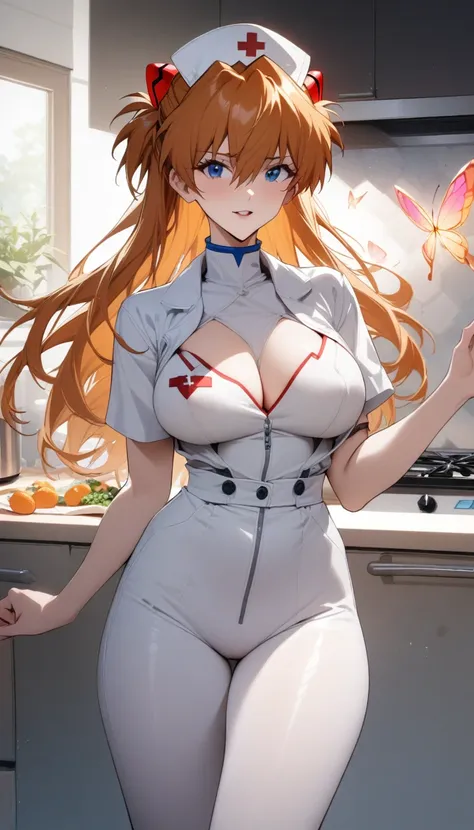 masterpiece, best quality, very aesthetic, absurdres, 1girl, mature_lady,white_clothes,nurse_suit,,souryuu asuka langley, neon g...