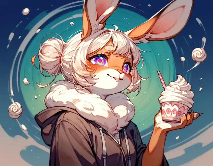   (score_9,score_8_up,score_7_up,score_6_up,score_5_up,score_4_up) Hypnotic bigger splash whipped cream in ornamental watercolor art style, furry, rabbit
