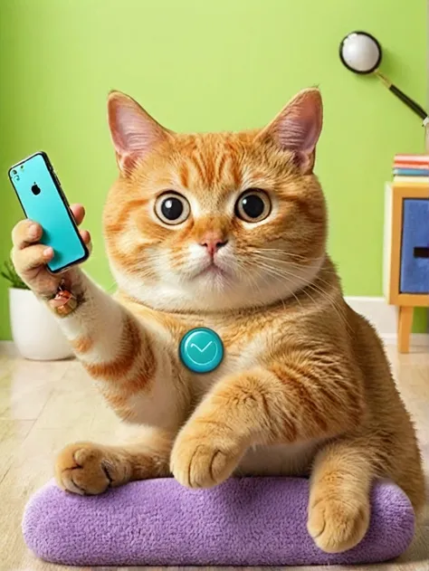 Funny emojis, Cat, 1 putty,Taking a selfie with a mobile phone, 