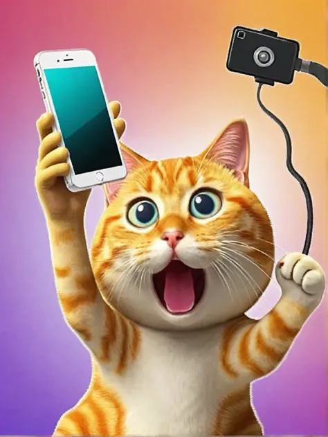 Funny emojis, Cat, 1 putty,Taking a selfie with a mobile phone, 