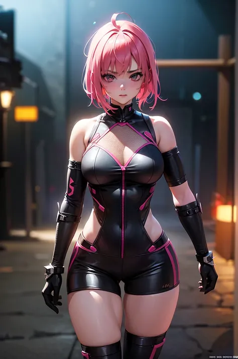 a cute 14 year old girl with spiky/straight pink hair in a dynamic pose, detailed face and eyes, beautiful pink hair, detailed clothing, highly detailed, hyper realistic, 8k, (best quality,4k,8k,highres,masterpiece:1.2),ultra-detailed,(realistic,photoreali...