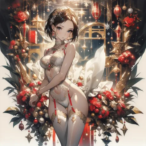 ((masterpiece, best quality)), delicate face，beautiful goddess，christmas，standing picture，whole body，perfect body proportions，lo...