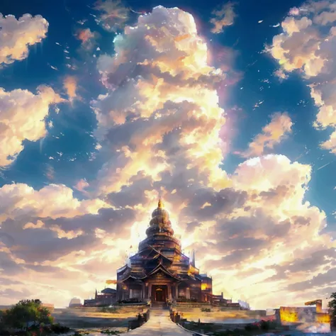 美しいダイヤモンドで飾られたキラキラデジタルペインティングタイのパターンcolorfulな金と白の背景, thai temples, castles in thailand, realistic, landscape, heaven, cloud, col...