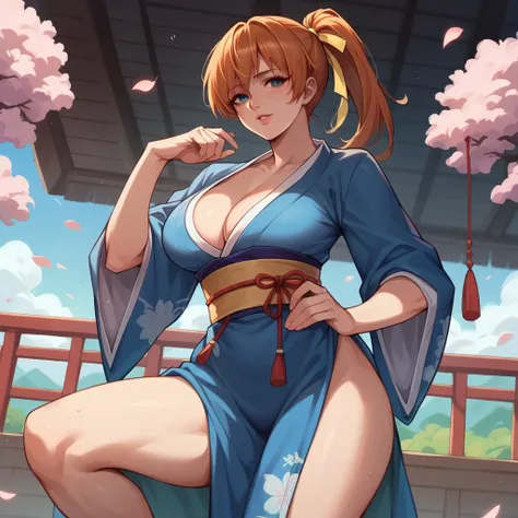 kasumi from dead or alive, blue kimono, mature, milf