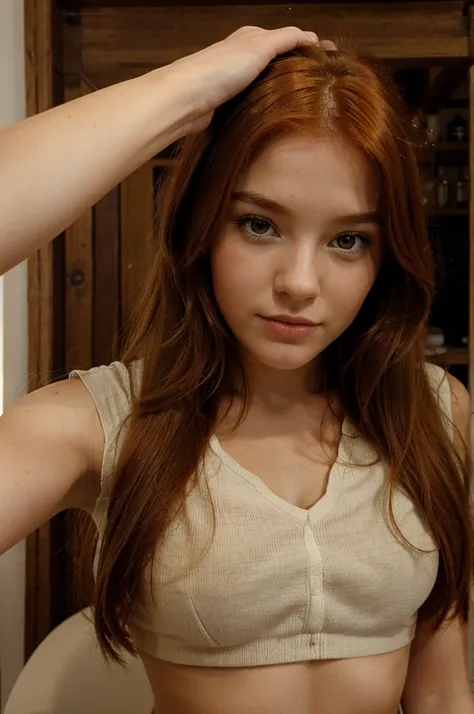 Jeune fille rousse qui fait un selfie