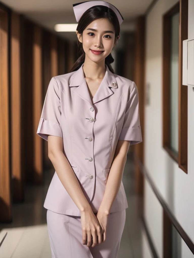 masterpiece, best quality, 8k, photorealistic, anatomically correct, depth of field, thai nurse, 25 years old, light brown hair,...