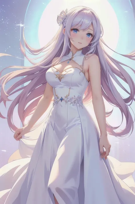 anime girl with long hair and white dress in a white room, anime goddess, cute anime waifu in a nice dress, beautiful anime girl...