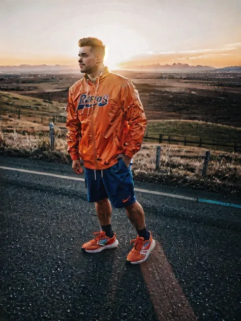 8k, RAW Editorial Photo, 
"Sunrise Surprise": Photograph colorful sneakers with warm orange and cool blue dual-color grading. Use a Nikon Z7 and a 35mm f/1.4 lens to capture the vibrant hues during sunrise. Natural lighting will create an energetic and pla...