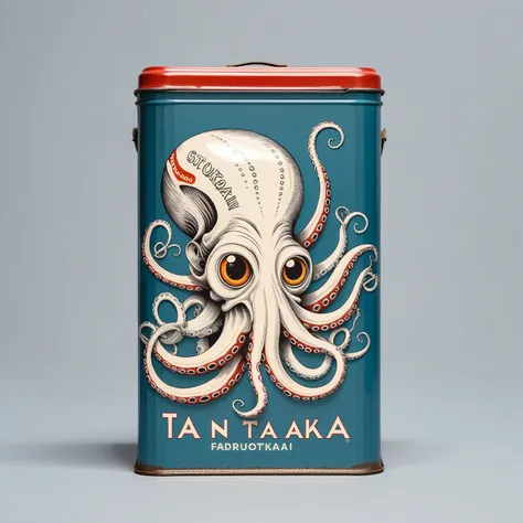 human with octopus head in traditional flat sardine tin, logo, tanaka ikko, fl4tstyle3, modernist.